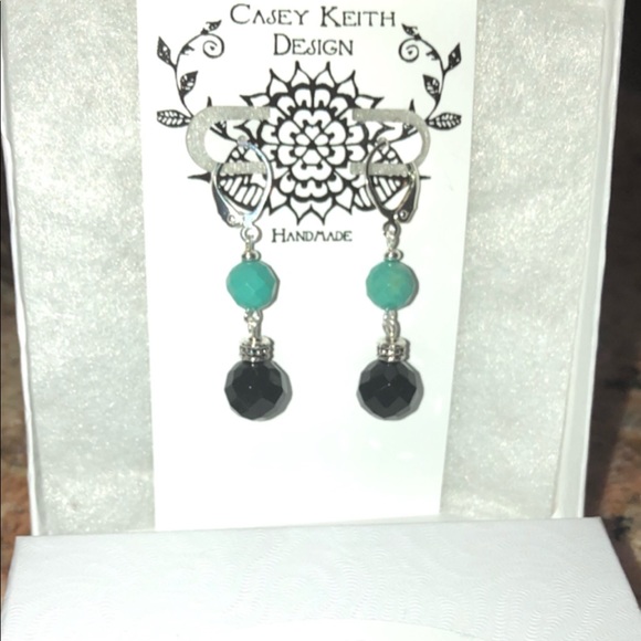 Turquoise & Onyx Dangle Earrings - Picture 7 of 7